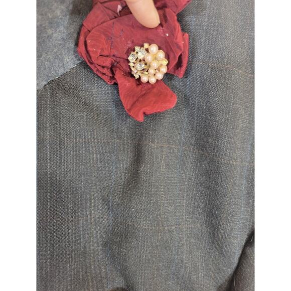 Shabby Chic HOBO Boho Gray Two-Button Patched Crochet Brooch Jacket Women's 45" - Picture 10 of 16